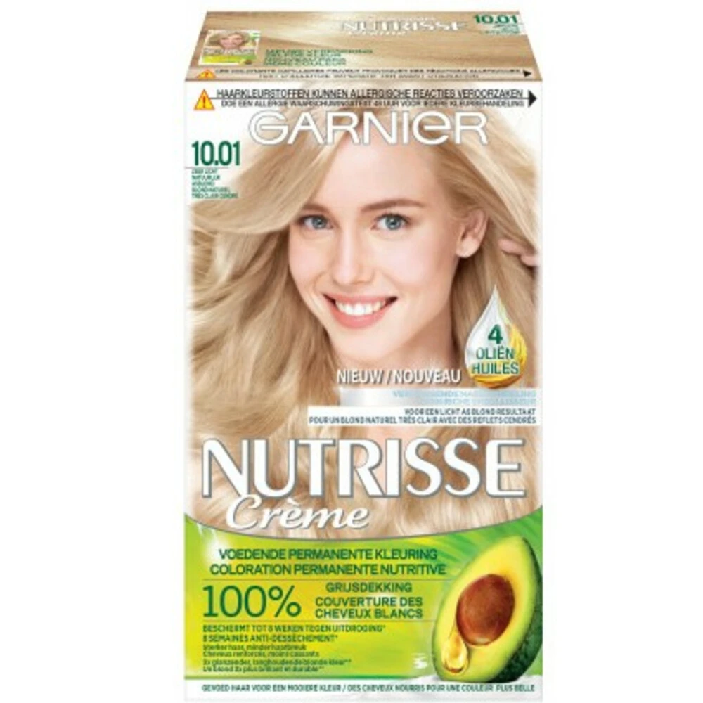 Garnier Nutrisse Crème 10.01 - Permanente Haarverf - Zeer Licht Natuurlijk Asblond 3 Garnier Nutrisse Crème 10.01 - Permanente Haarverf - Zeer Licht Natuurlijk Asblond