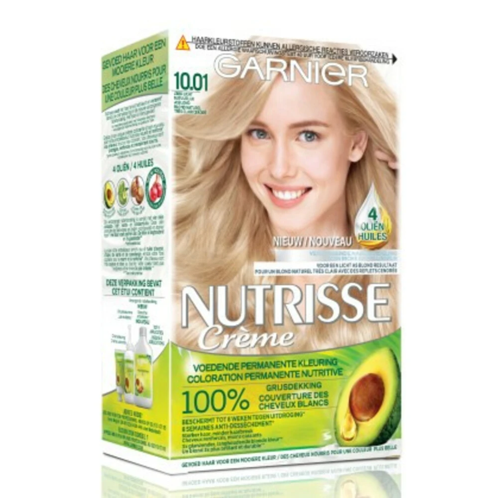 Garnier Nutrisse Crème 10.01 - Permanente Haarverf - Zeer Licht Natuurlijk Asblond 4 Garnier Nutrisse Crème 10.01 - Permanente Haarverf - Zeer Licht Natuurlijk Asblond - Afbeelding 2